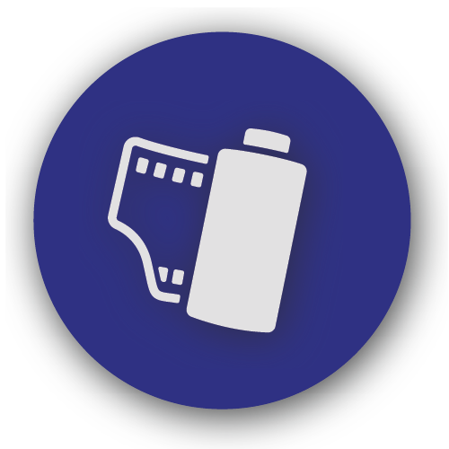 Icon of a bottle and a credit card on a blue background.