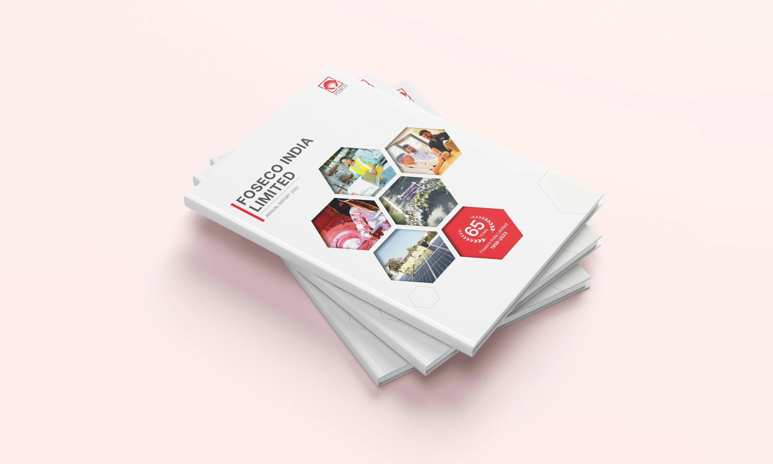 Cover page of the Foseco India Limited 2022 annual report with images of workers, solar panels, and a factory.