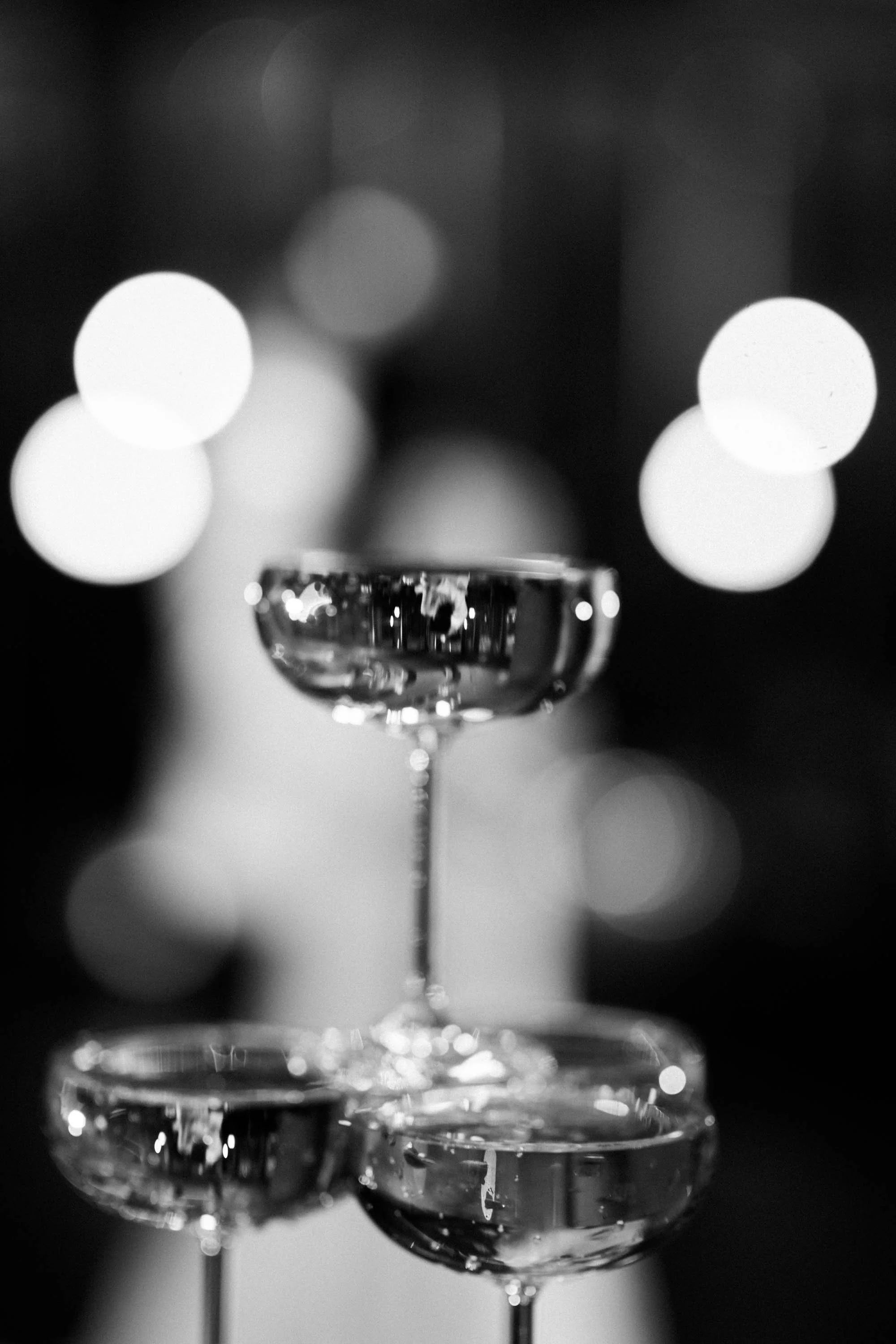Champagne tower after the champagne pour.