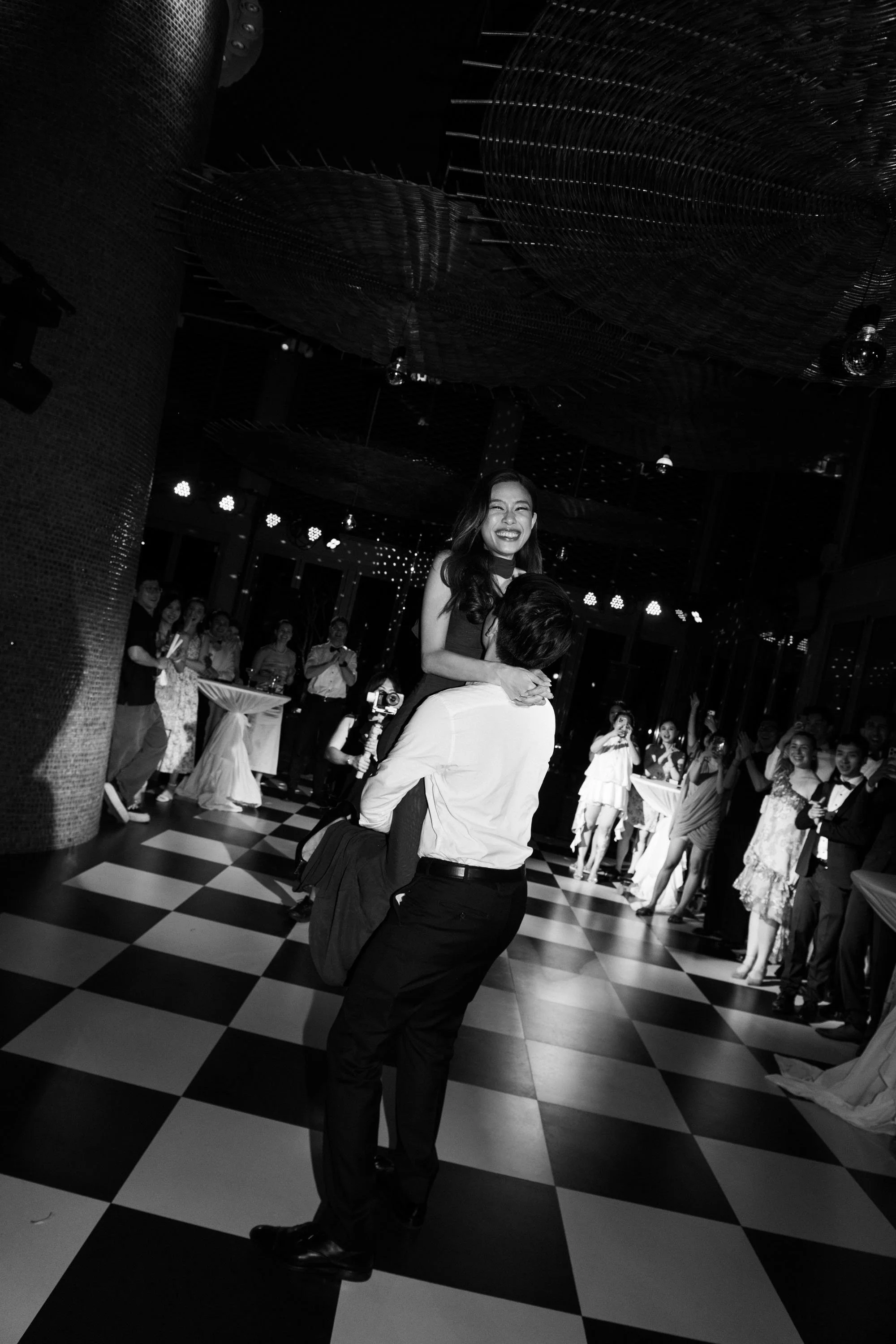 Bride and groom sharing their first dance during the after-party.