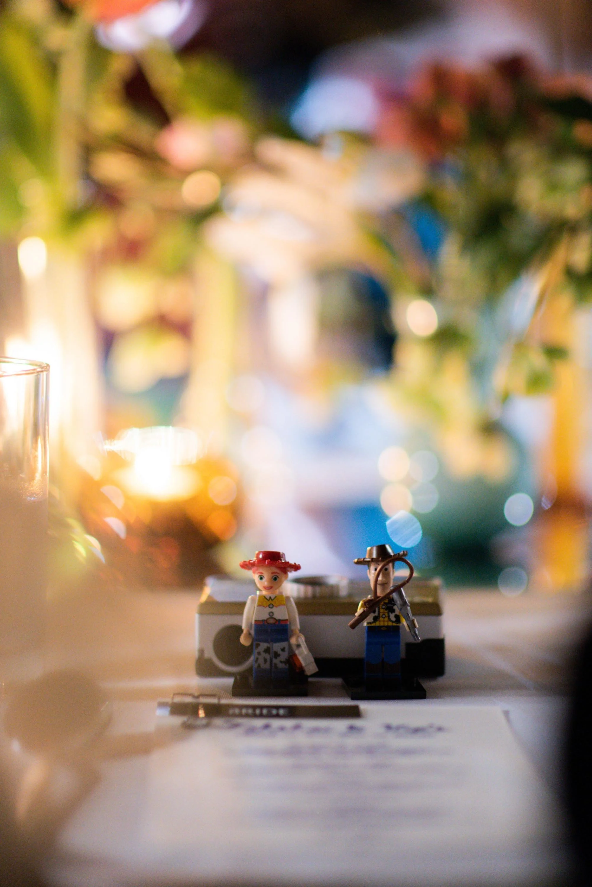 Personalized LEGO figures representing the wedding guests and the couple.