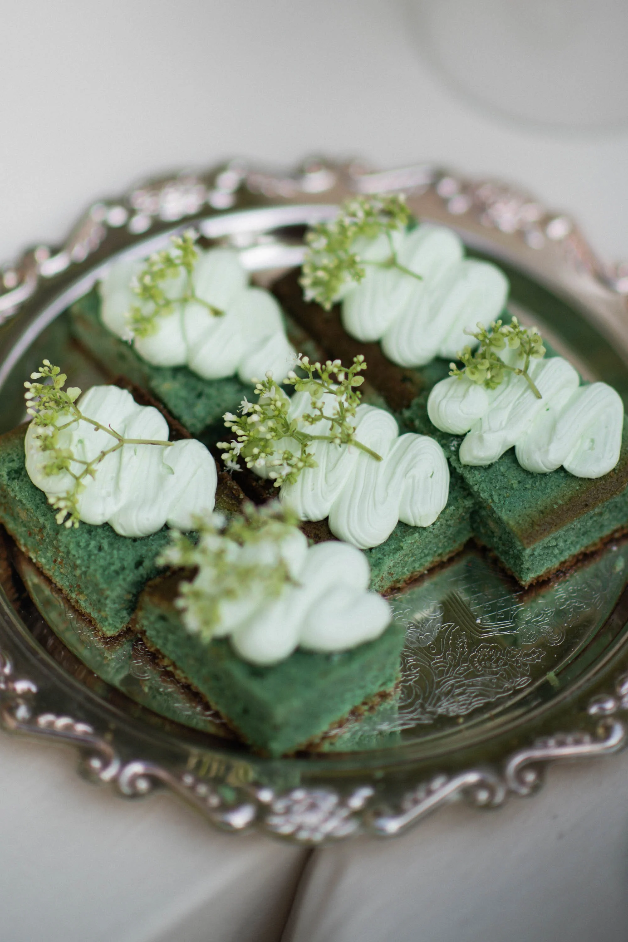 Close-up of wedding desserts displayed for the celebration.