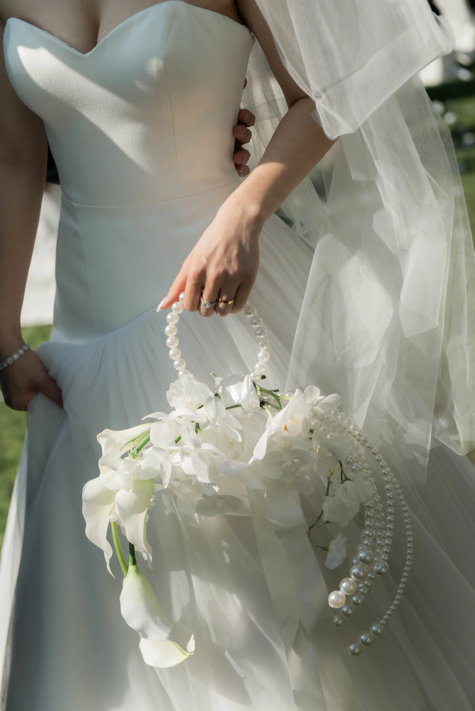 Bride holding her bouquet before walking back down the aisle.