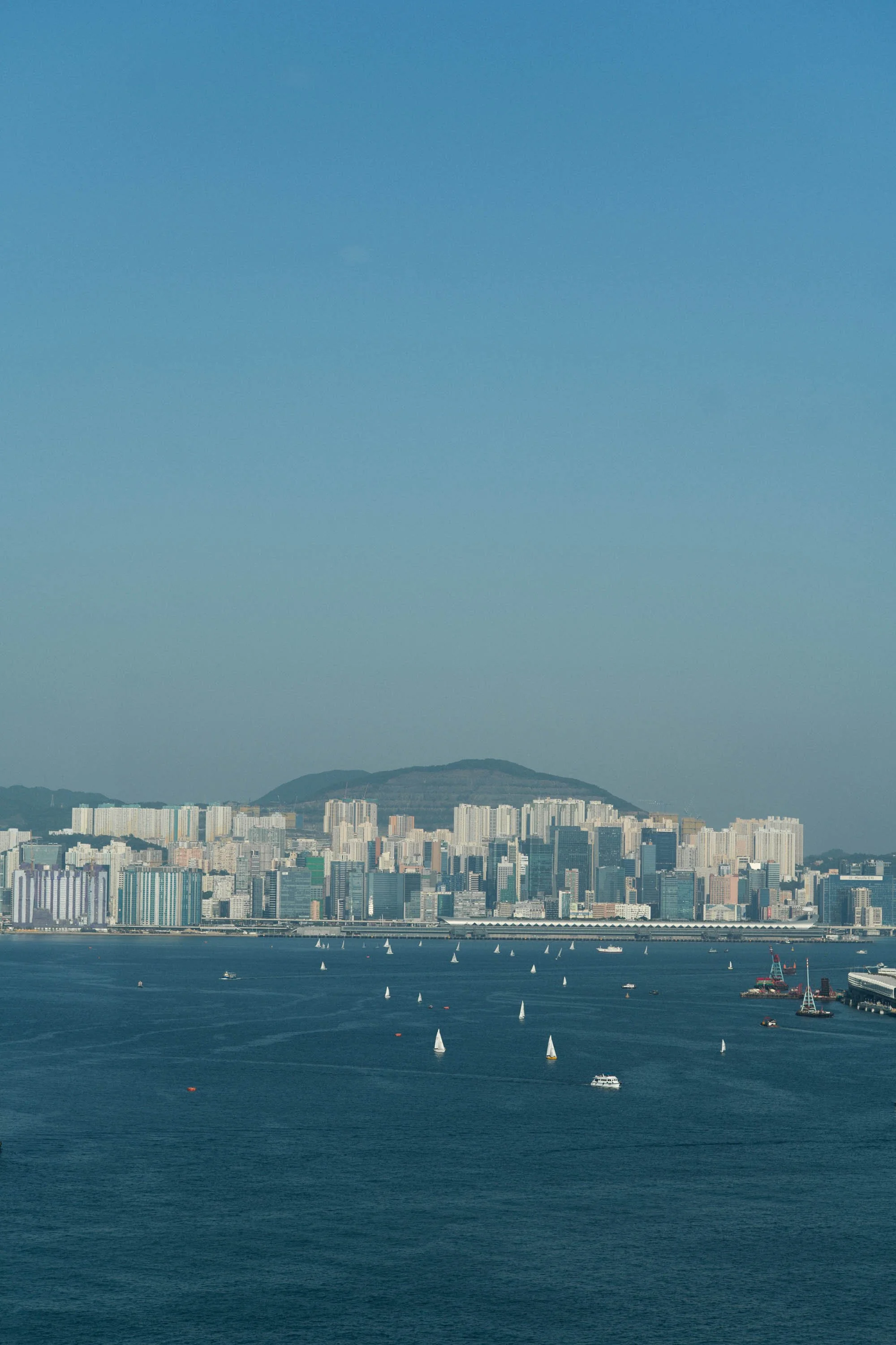 View of Victoria Harbour from the bridal suite at Grand Hyatt Hong Kong.