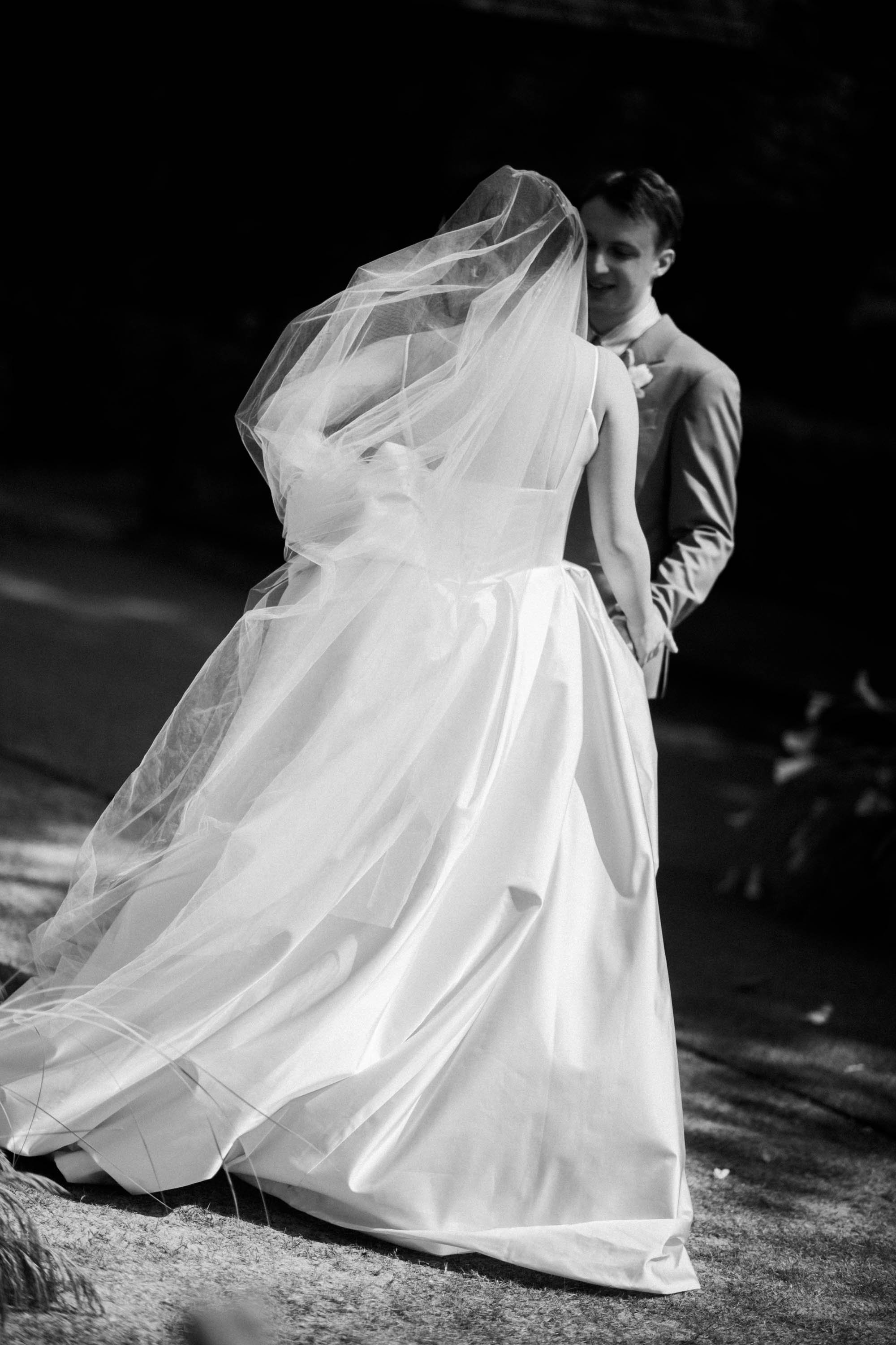 Bride and groom holding hands after the ceremony.