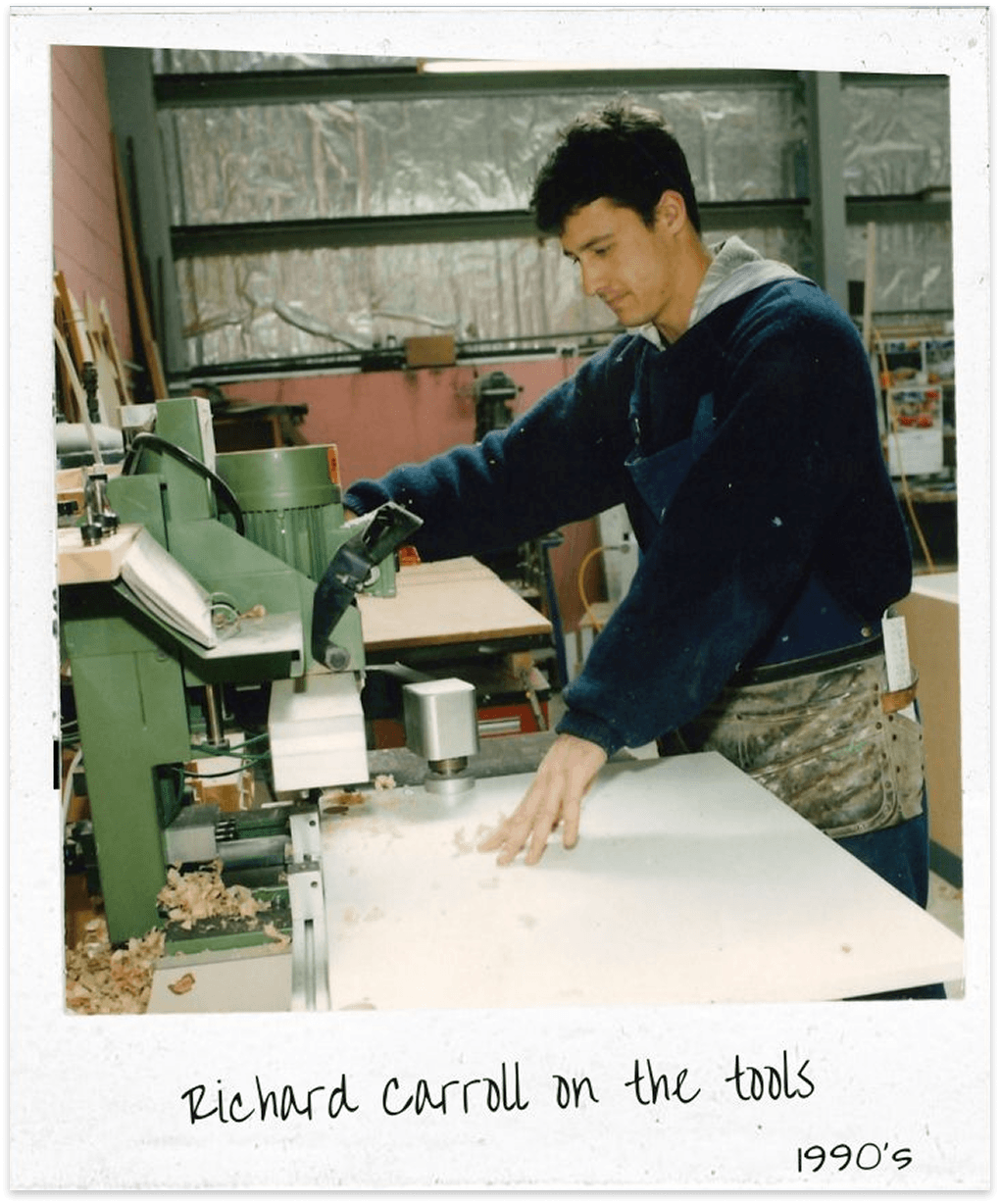 Richard Carroll working with machinery in the Carrolls workshop in the 1990s.