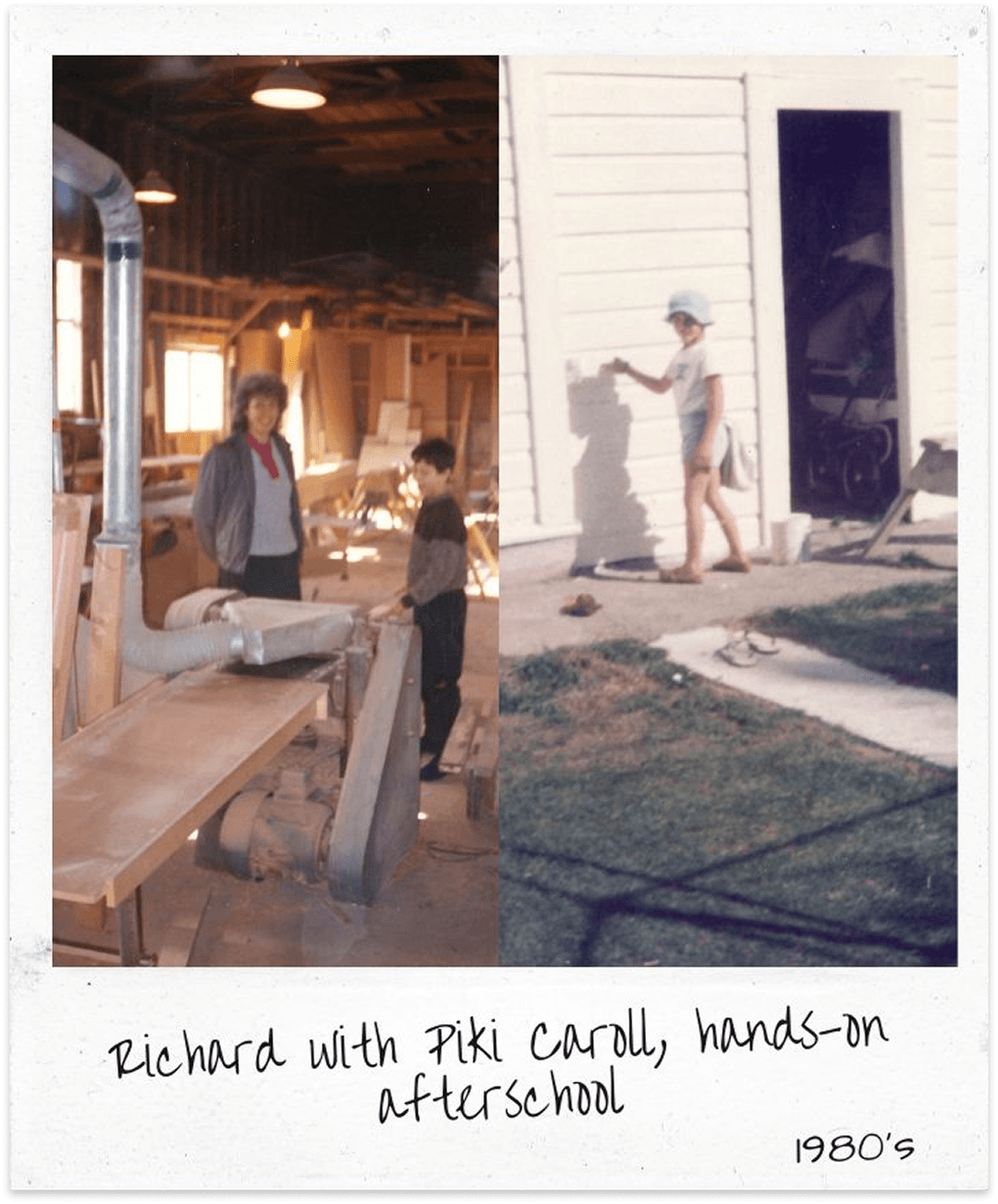 Richard and Pixi Carroll helping in the Carrolls workshop after school in the 1980s.