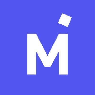 White letter M and white tilted square on a blue background. Mercari Logo