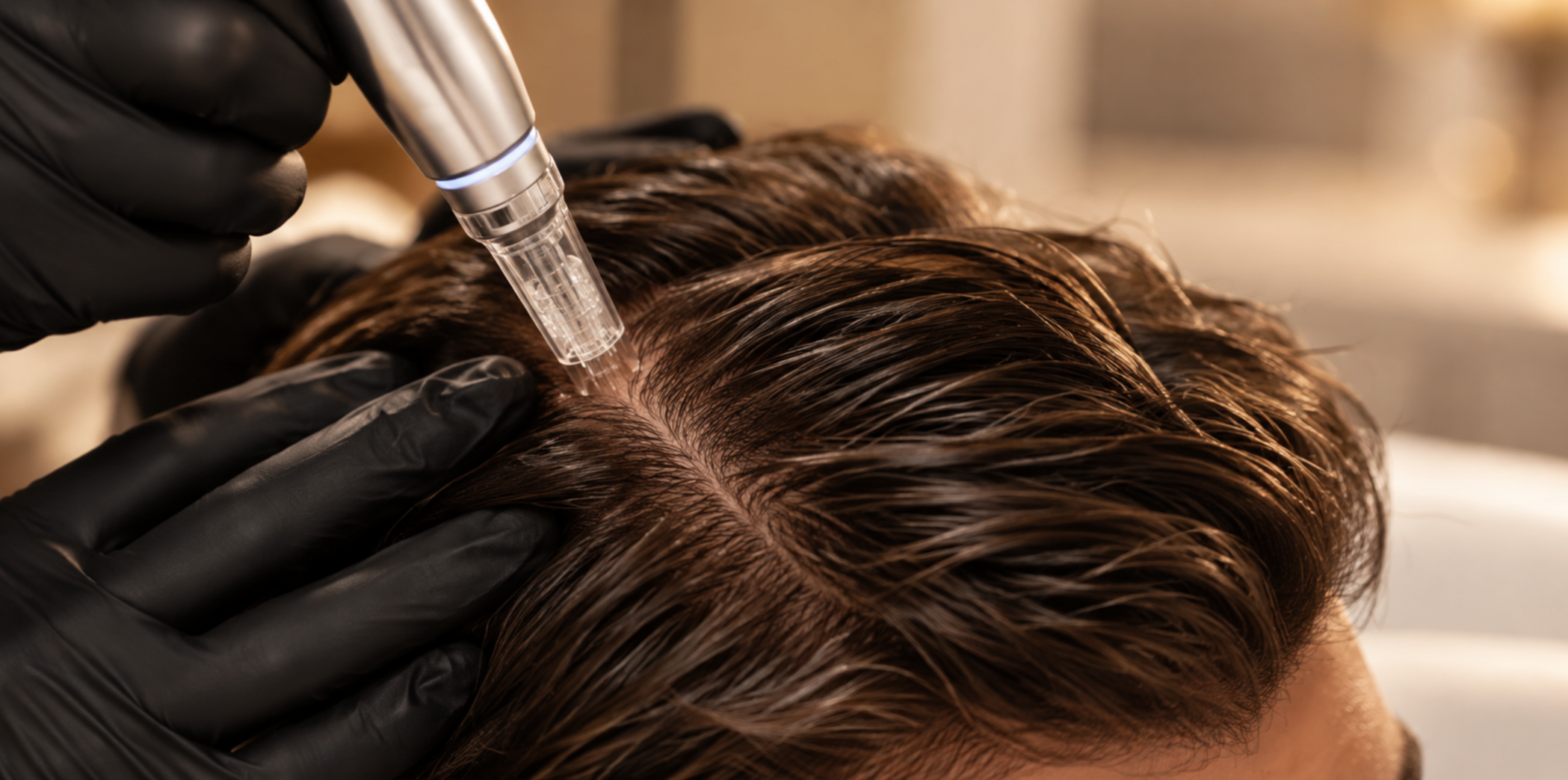Professional scalp microneedling treatment for hair restoration support