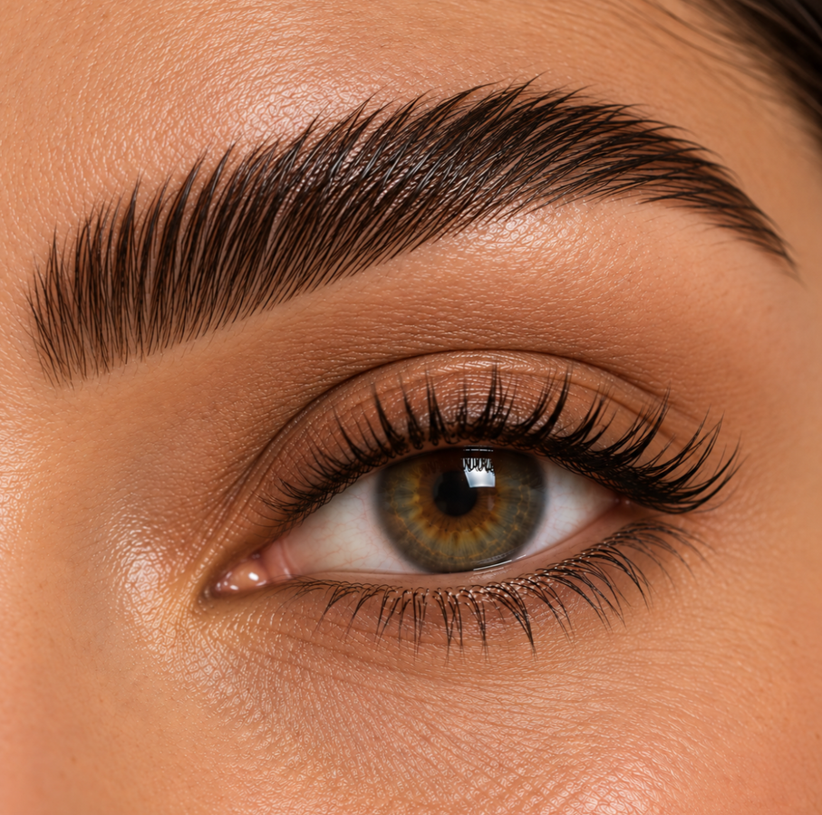 Defined brows after brow lamination and tinting