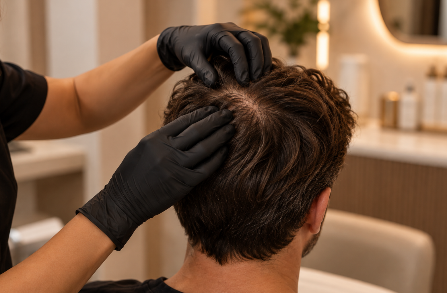 Hair and scalp assessment during a personalized hair restoration consultation