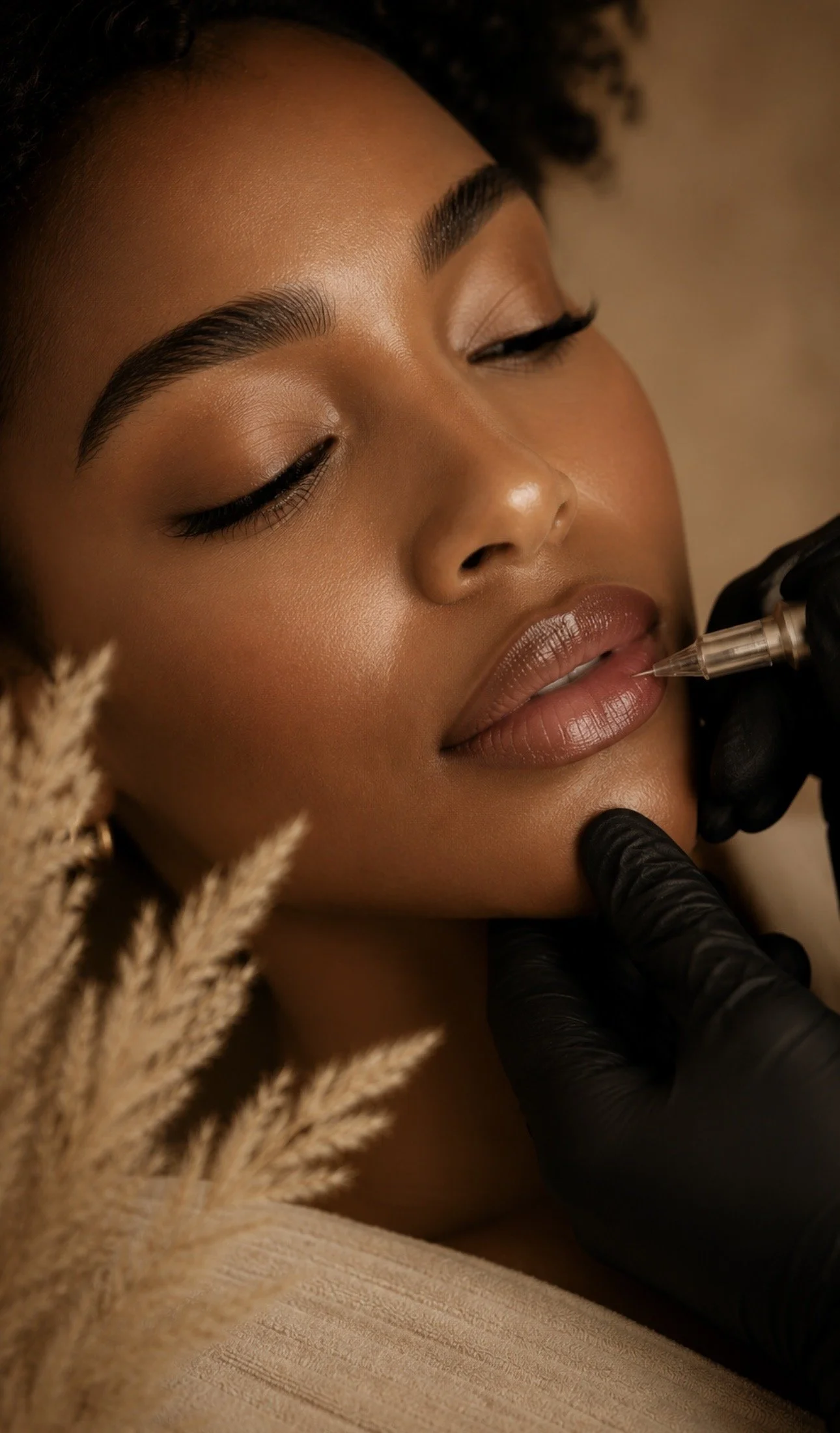 Professional lip blushing treatment for soft, natural-looking lip color enhancement.