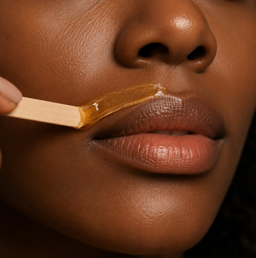 Close-up beauty image highlighting smooth, hydrated lips and refined lip detail.