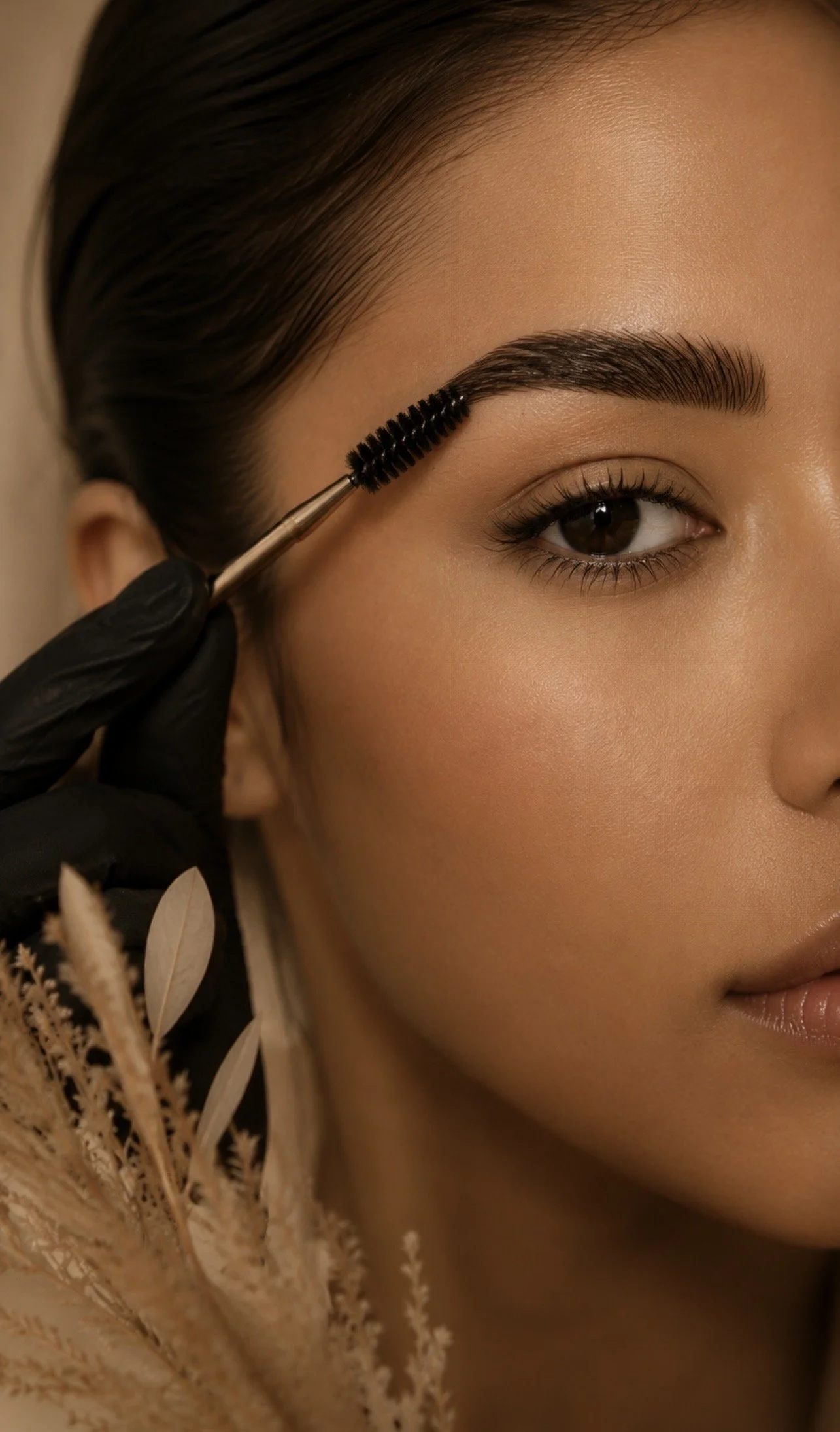 Close-up of professional eyebrow grooming and brow enhancement treatment.