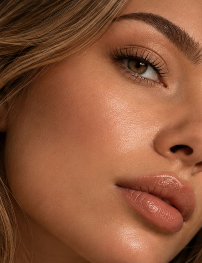 Close-up beauty portrait highlighting natural facial contours and skin