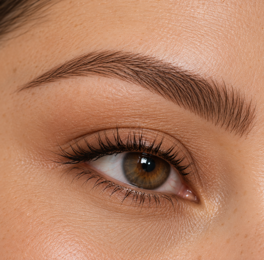 Microblading with soft natural hair-like brow strokes