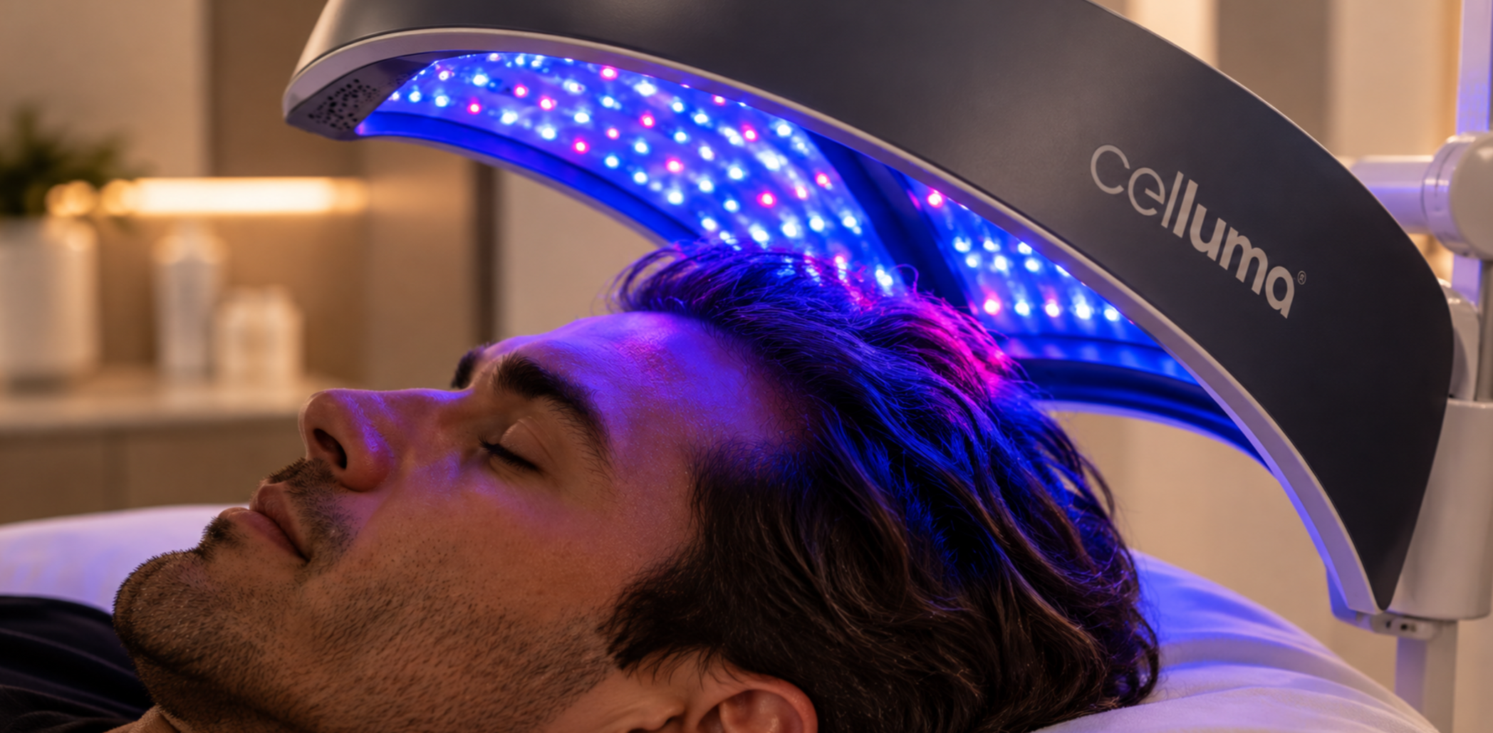 Celluma LED light therapy used as part of a scalp treatment plan