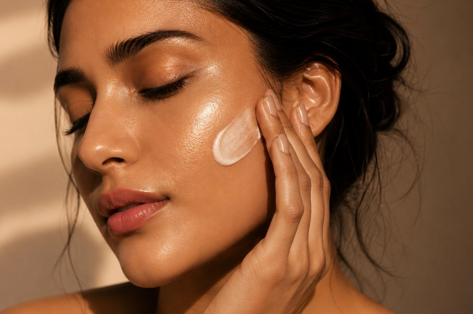 Close-up of a woman with naturally radiant, hydrated skin, representing healthy skin barrier care and skincare education at R+ Aesthetics in Phoenix, Arizona