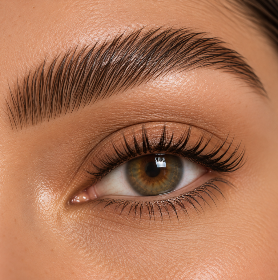Full groomed brows with a soft brow lamination