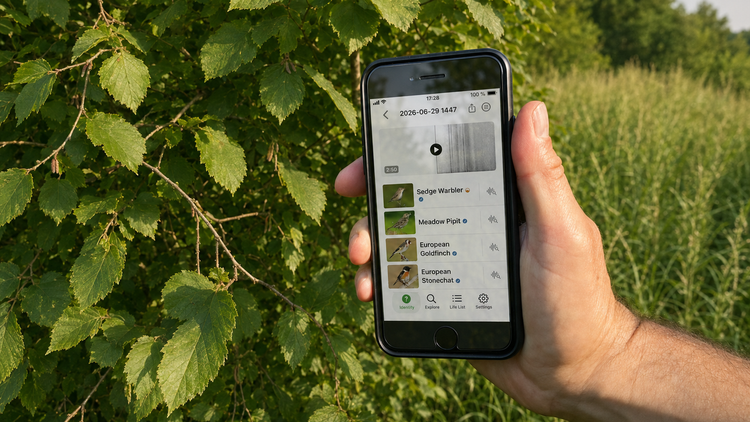 Merlin Sound ID interface displaying suggested bird identifications