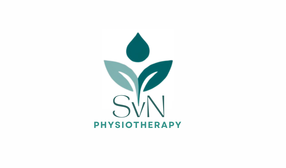 Logo for SVN Physiotherapy featuring a stylized plant with a water droplet and leaves.