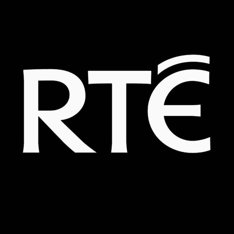 RTÉ logo with black background and white stylized letters