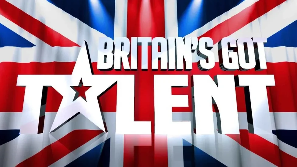Sign for Britains Got Talent with a background of the Union Jack flag.
