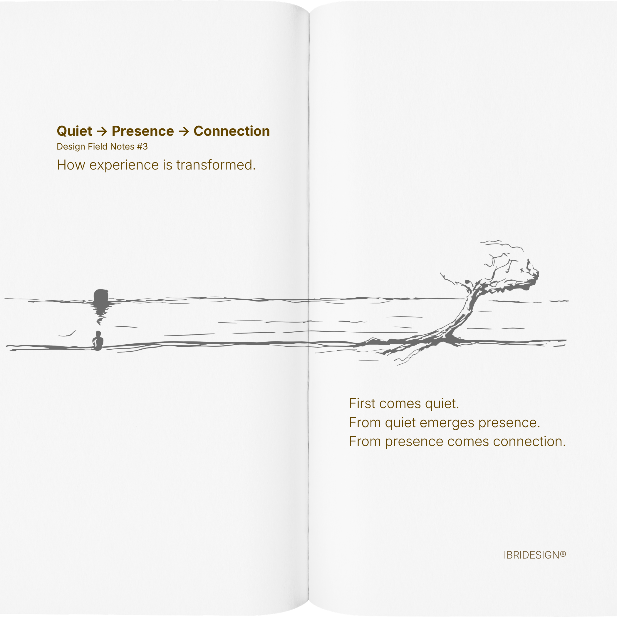 Illustration accompanying IBRIDESIGN Design Field Notes exploring quiet, presence and connection.