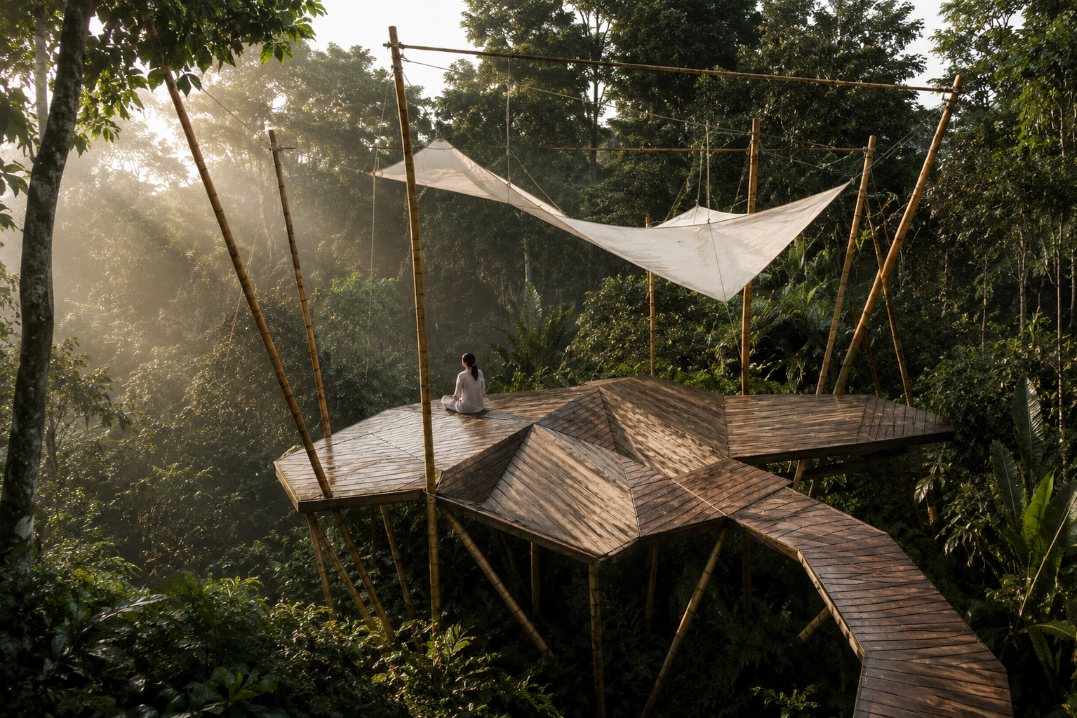 Forest Listening Pavilion concept designed to foster quiet, presence and connection with nature.