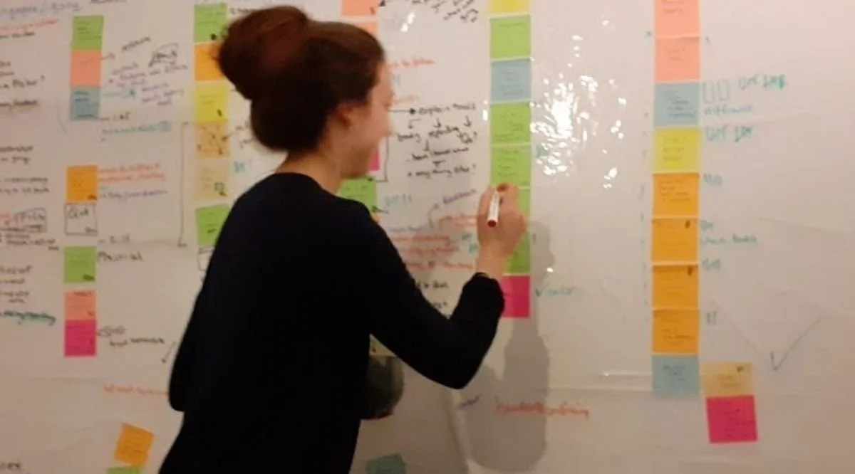 woman writing on whiteboard