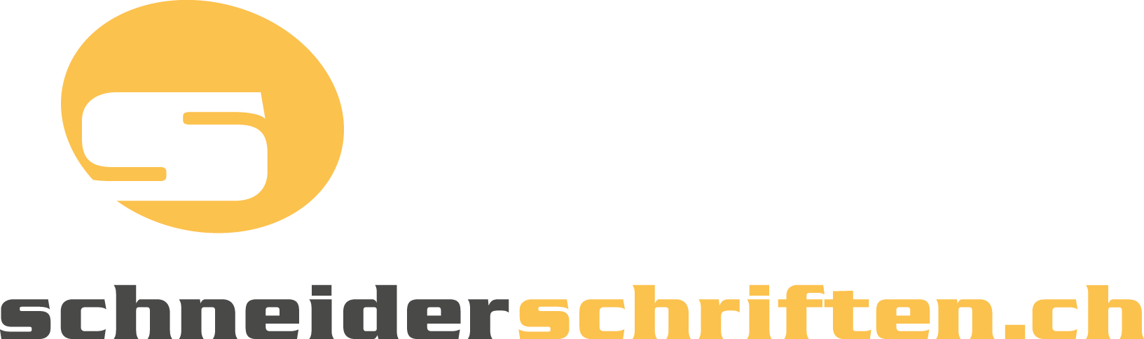 Logo der Webseite schneiderschriften.ch mit einem stilisierten schwarzen Stift in einem goldenen Kreis, darunter die schwarze Schrift "schneiderschriften.ch" und die Worte "schreibleben" in goldener Schrift.
