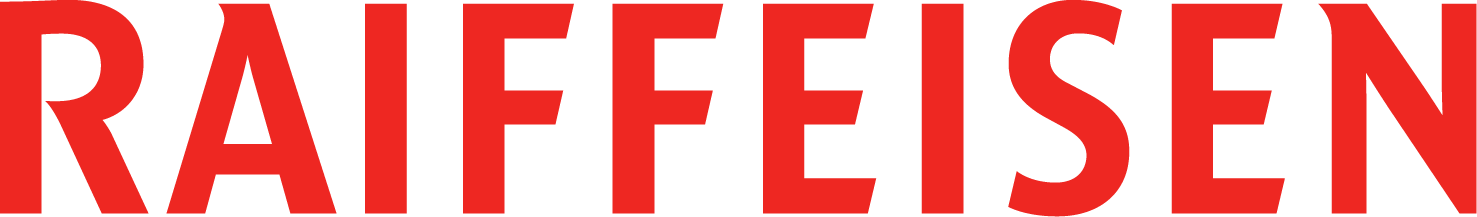 Das Logo der Bank Raiffeisen, bestehend aus dem Wort 'RAIFFEISEN' in roten, großen Buchstaben auf schwarzem Hintergrund.