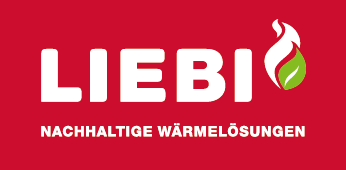 Logo von LIEBI mit der Aufschrift "Nachhaltige Wärmelösungen" auf rotem Hintergrund