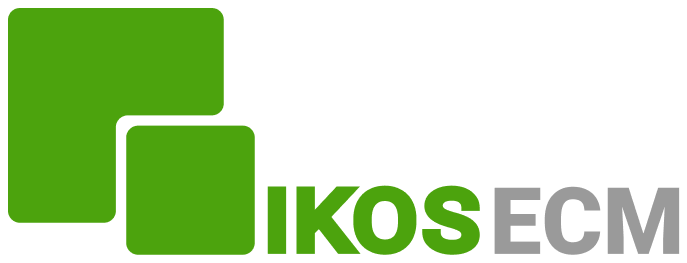 Logo con due quadrati verdi e la scritta 'ik os ECM'.