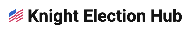 Knight Election Hub logo with black text and red, white, and blue stylized stripes