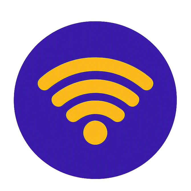 Wi-Fi symbol with yellow lines on a blue circular background