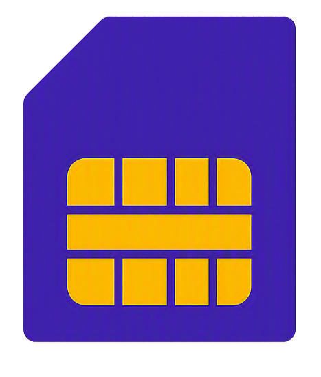 A blue SIM card with a yellow chip pattern.