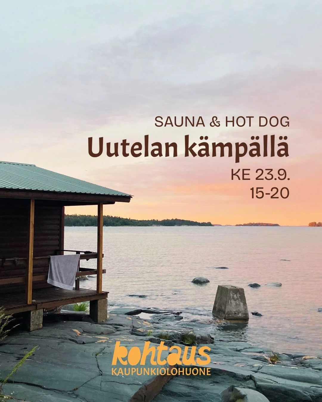 Tuu saunomaan Uutelan k&auml;mp&auml;lle ke 23.9.! 

K&auml;mpp&auml; ja sauna on Kohtauksen omassa k&auml;yt&ouml;ss&auml; klo 15-20. Saunomisen lomassa voimme tulistella, paistaa hodareita ja juoda pannukahvit sek&auml; k&auml;yskennell&auml; syksy