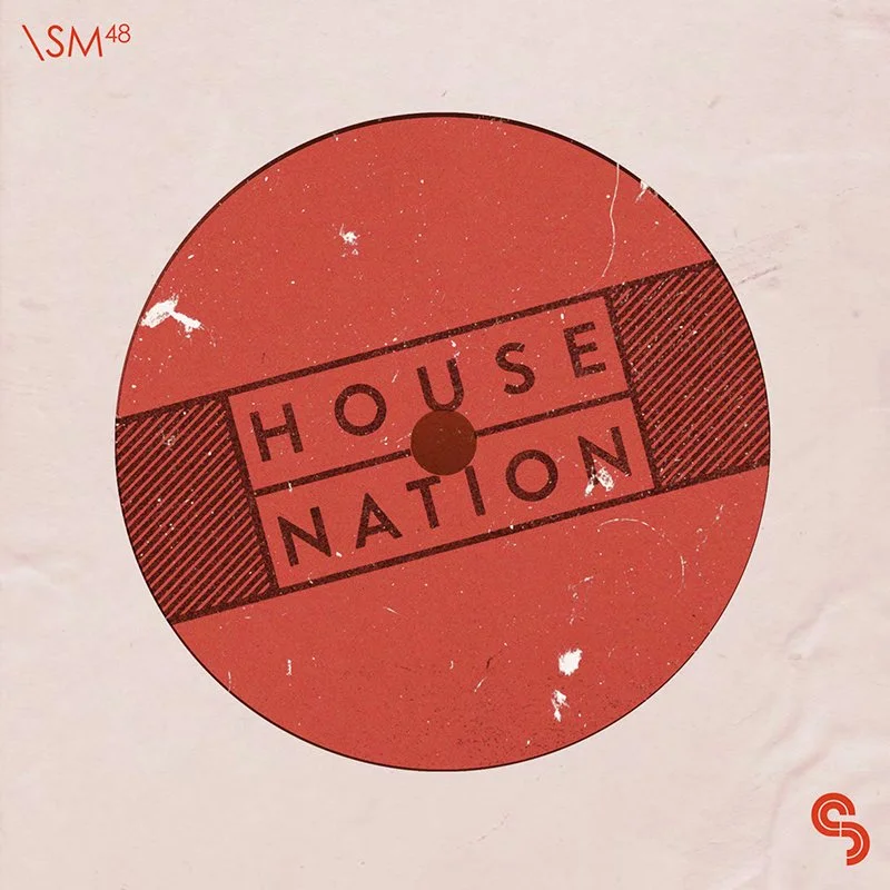 A red vinyl record with the words "House Nation" printed across the center in black capital letters, with some distressed marks and scratches visible.