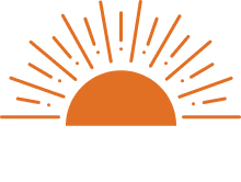 Logo Richard Immobilier - Coucher de soleil à l'horizon avec des rayons orange éclatants.