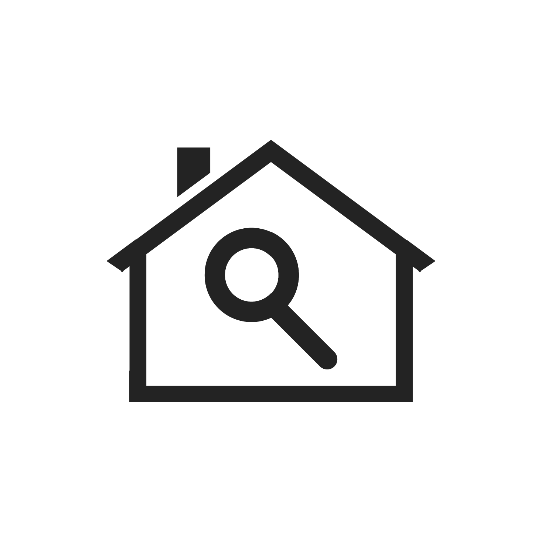 Icon of a house with a magnifying glass inside.