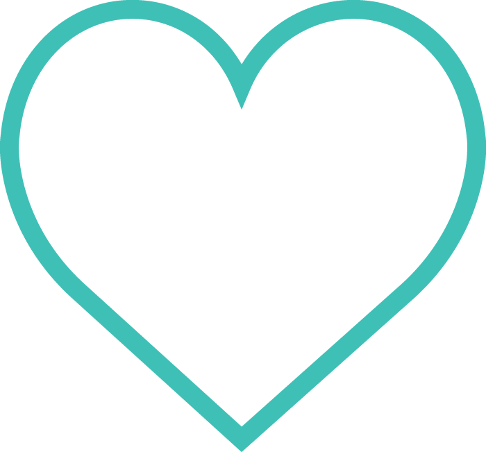 A black heart shape outlined in teal.