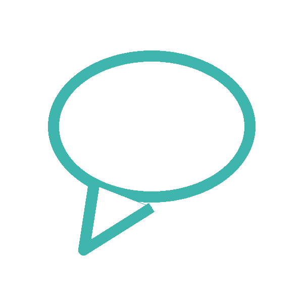 Simple teal speech bubble icon outlined on a white background.