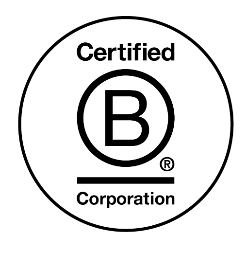 Black and white logo of Certified B Corporation with a large B inside a circle, the words 'Certified' above and 'Corporation' below the circle.