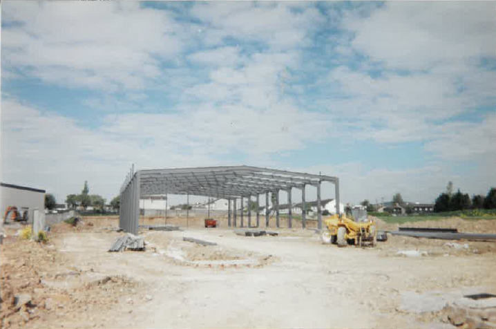 Early construction of the steel framework for the new O'Keeffe's bakery facility.