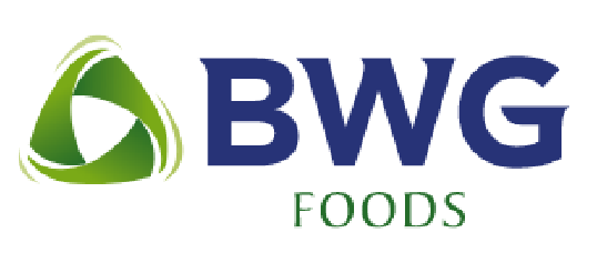 BWG Foods logo with green and blue lettering and a green and white triangular symbol.