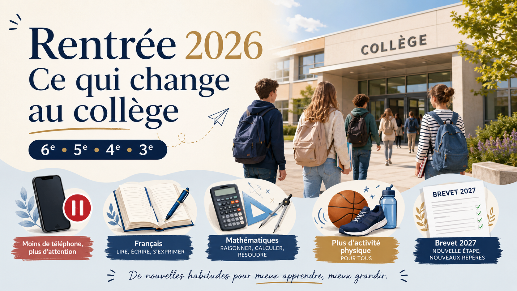 Rentrée 2026 : tout ce qui change au collège