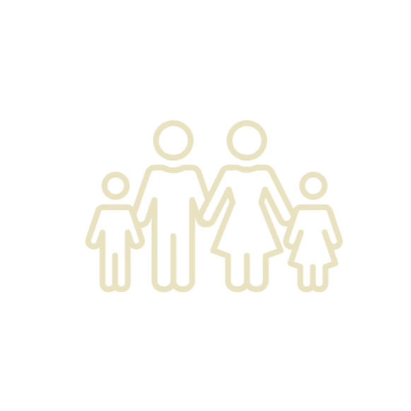 Icon of a family of four, with two adults and two children, holding hands.