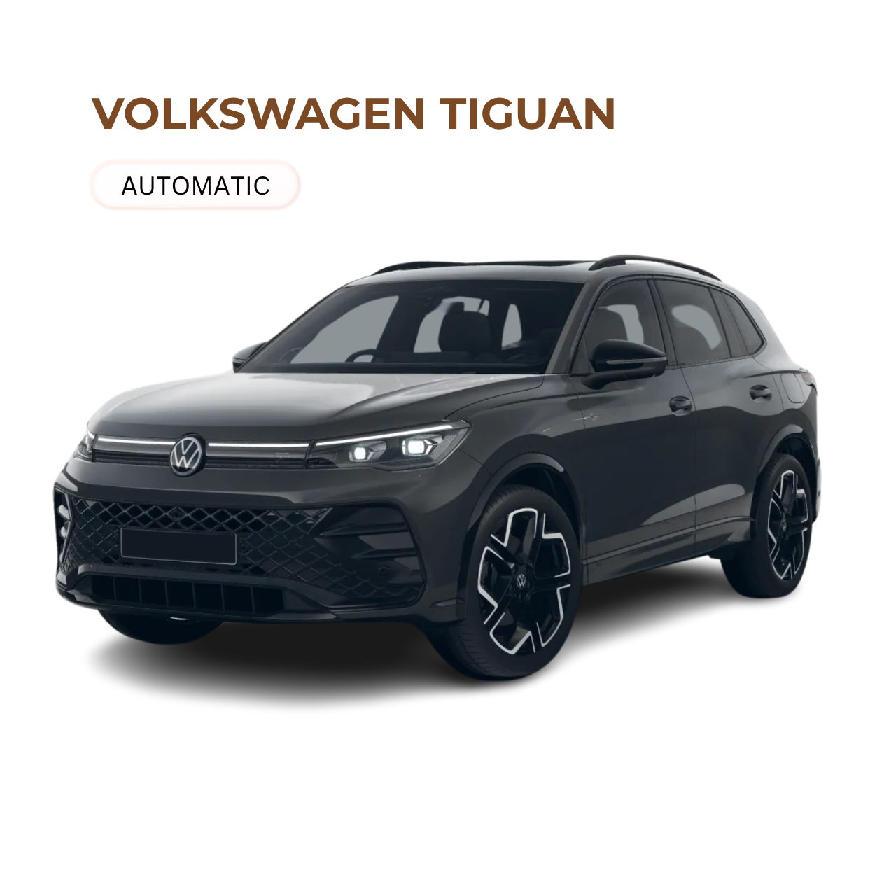 A black Volkswagen Tiguan SUV with a sleek design, modern headlights, and black alloy wheels, shown on a plain white background.