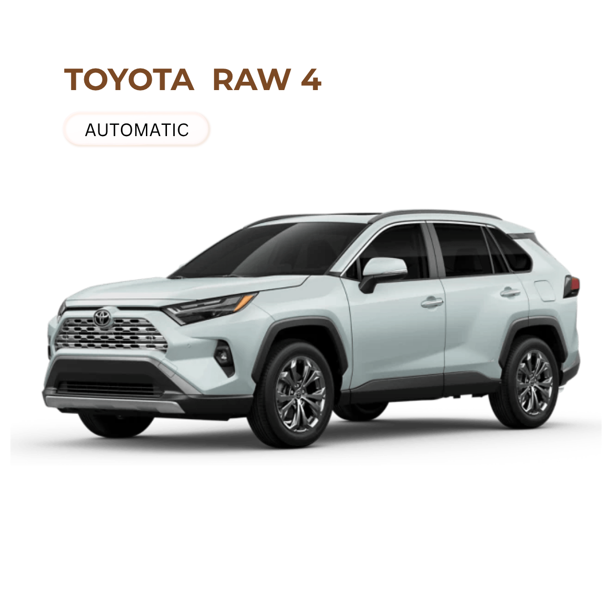 A white Toyota RAV4 SUV with black accents, front grille, and tinted windows, shown against a white background.